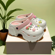 Women's Summer Plant-Themed Slip-On Shoes Pink White EVA Comfortable Casual