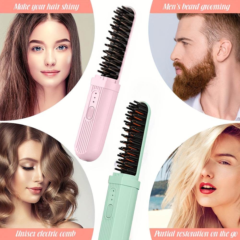 Portable USB Rechargeable Hair Straightener and Curler with Thermal Ion Comb and Anti-Scalding Safety