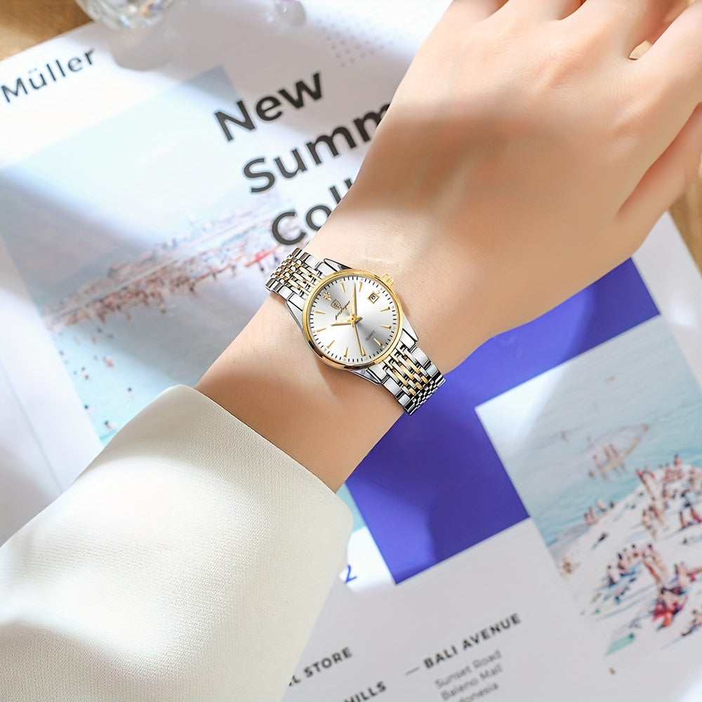 Women's Quartz Watch with Luminous Display Stainless Steel Calendar Date Analog