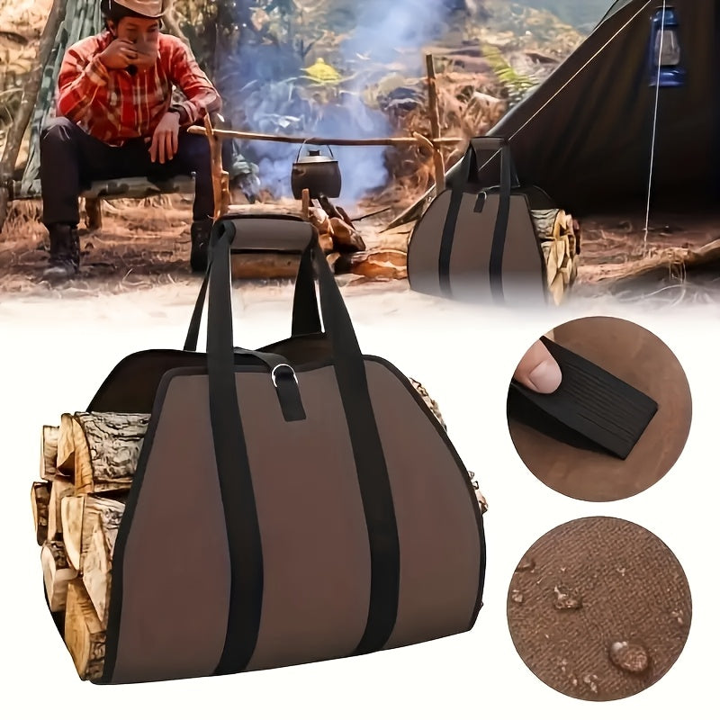 Durable Fabric Firewood Carrier Bag with Handles Collapsible Log Tote for Fireplace Camping Outdoor