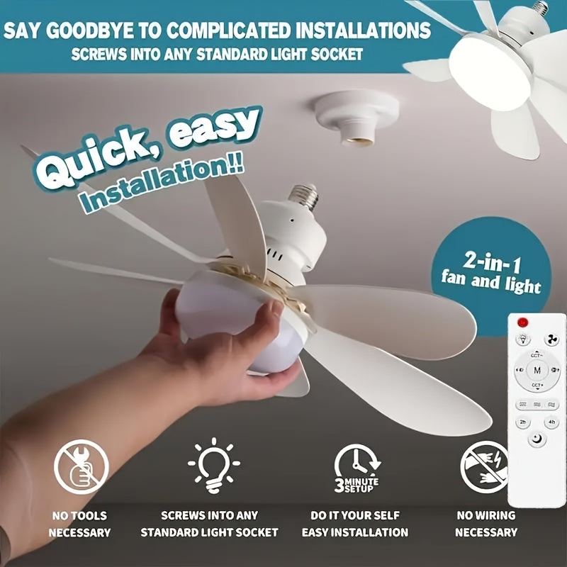 E27 Smart Ceiling Fan with Light 3-Color Adjustable Remote Control Quiet Operation for Living Room Bedroom Kitchen