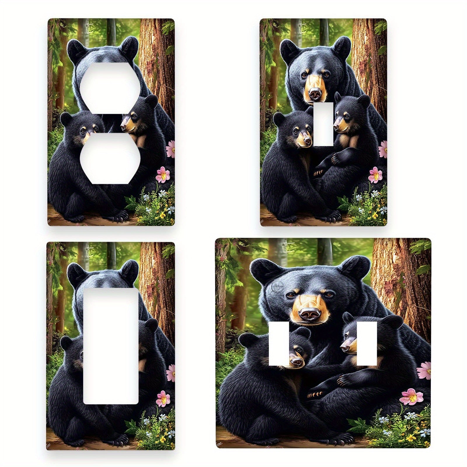 Cubierta decorativa de pared Black Bear Art para interruptores de luz, 1 paquete