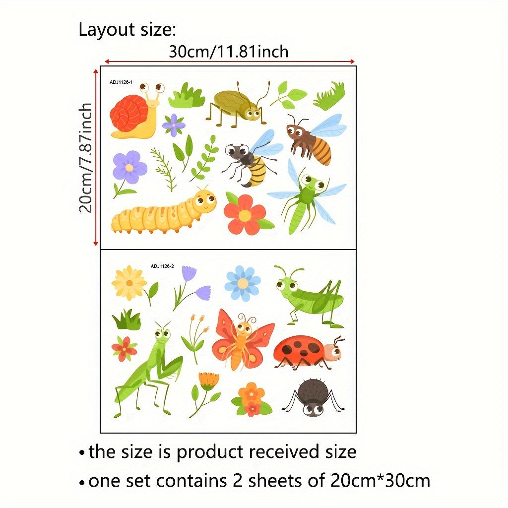 Two Static Electricity Glass Stickers Insect and Flower Decor 29.97cm x 20.07cm