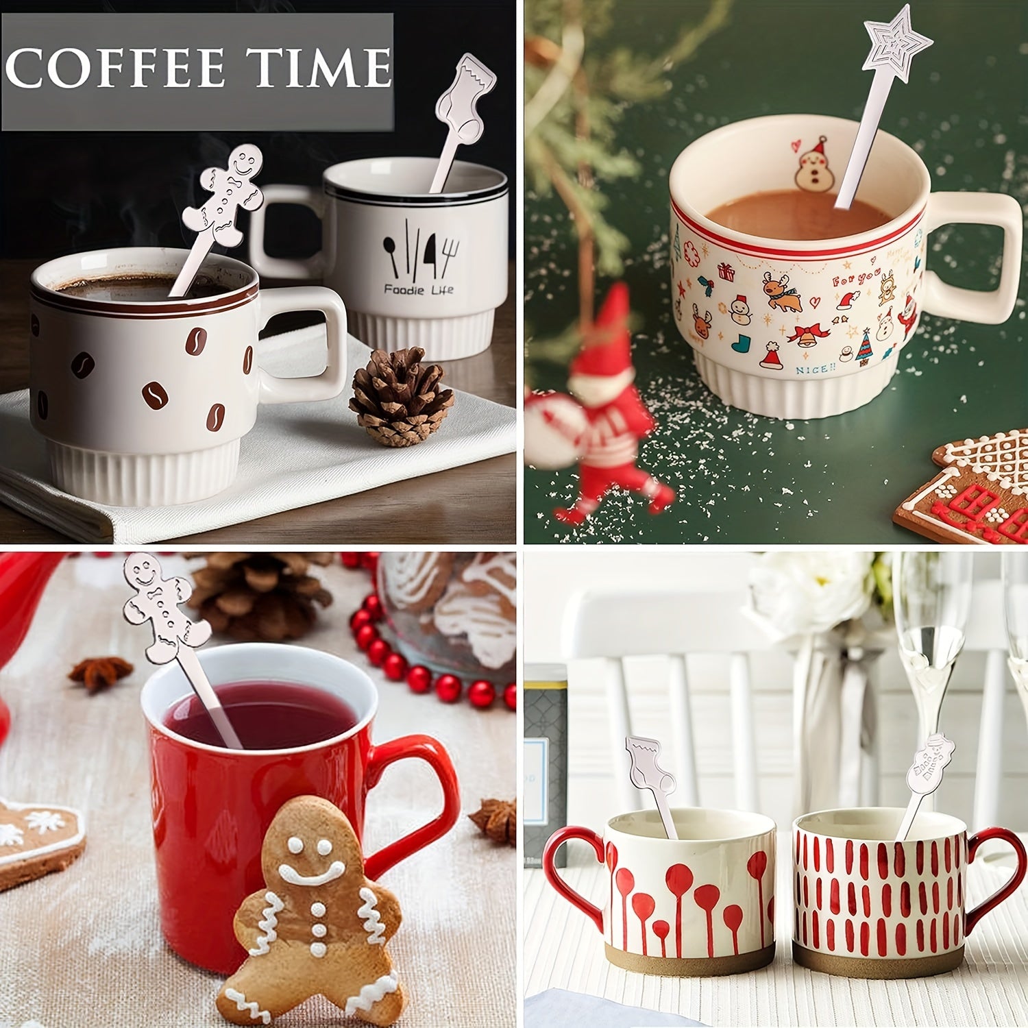 8-Piece Stainless Steel Mini Spoon Set with Holiday Designs for Tea Coffee Desserts