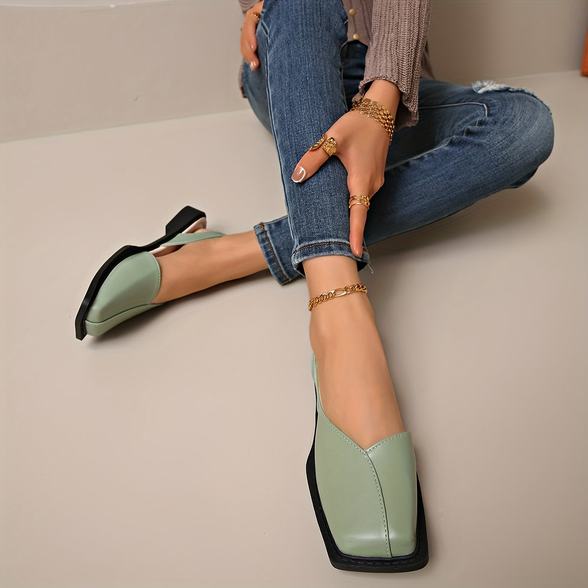 Women's Square Toe Block Heel Mary Jane Shoes Faux Cover Upper All-Season