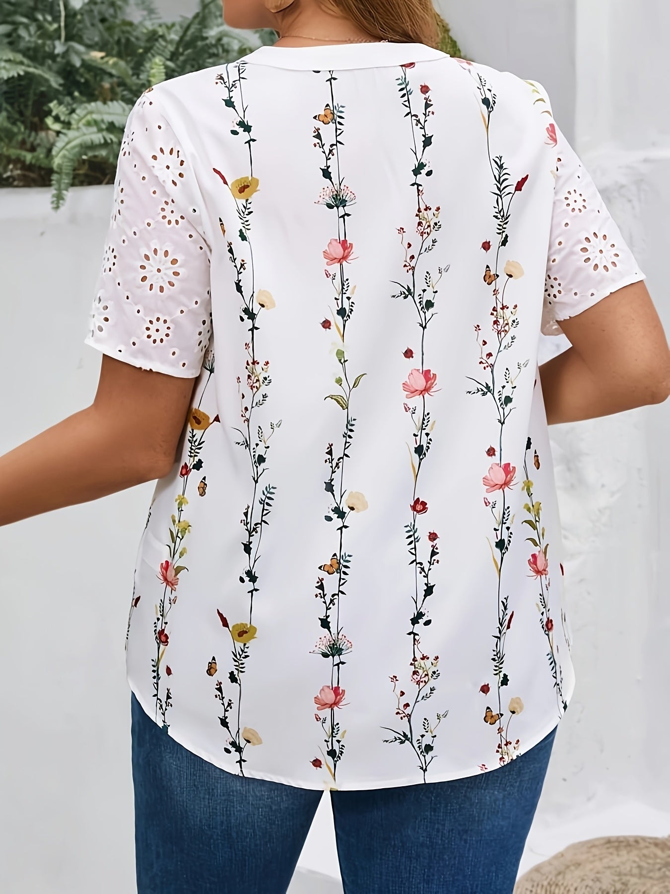 Блузка женская с цветочным принтом и коротким рукавом, большой размер, весна-лето, элегантный топ