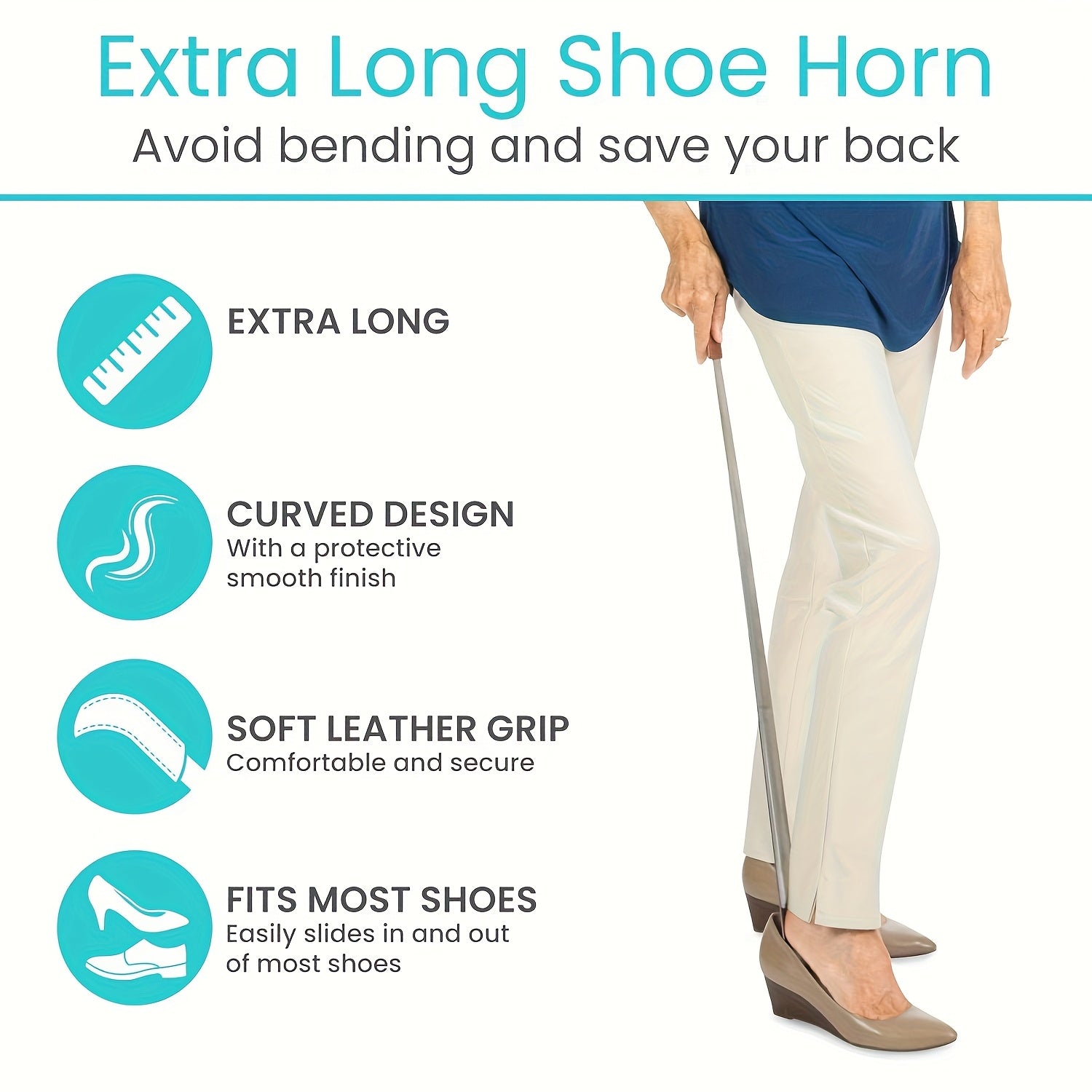 Unisex Metal Shoe Horn, 57.91cm, Reach Assist, for Seniors and Adults