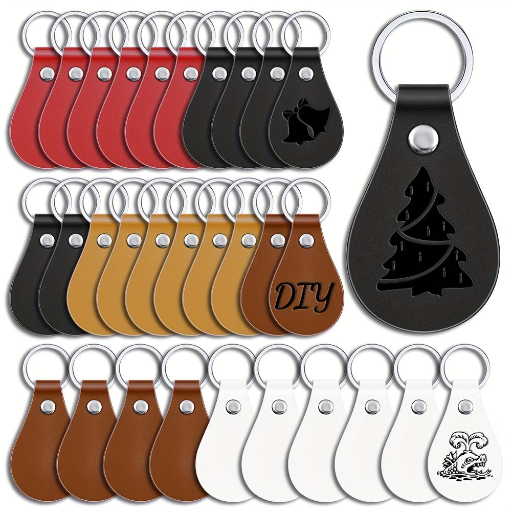 30 Pack PU Leather Key Fob Blanks with Laser Engraving for Gifting and Crafting