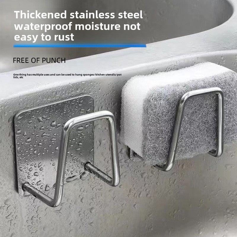 Wall-Mounted Stainless Steel Sponge Rack Kitchen Sink Drain Organizer with Shelf