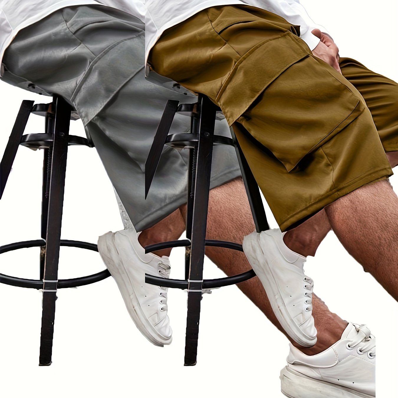 Plus Size Men's Work Shorts and Seven-Eighths Pants Set Polyester Solid Color Large Size