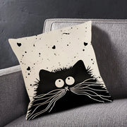 Soft Cotton Cushion Cover with Whimsical Cat Design, Zipper Closure, Easy Care