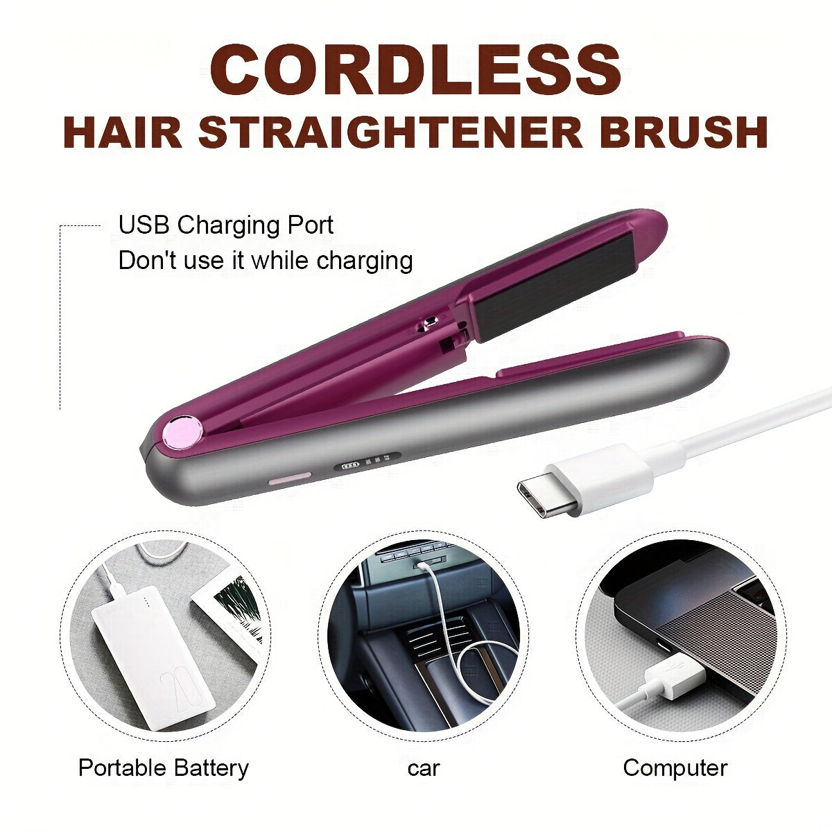 Planchadora y rizadora de cabello sin cable, recargable por USB, batería de litio, antiquemaduras