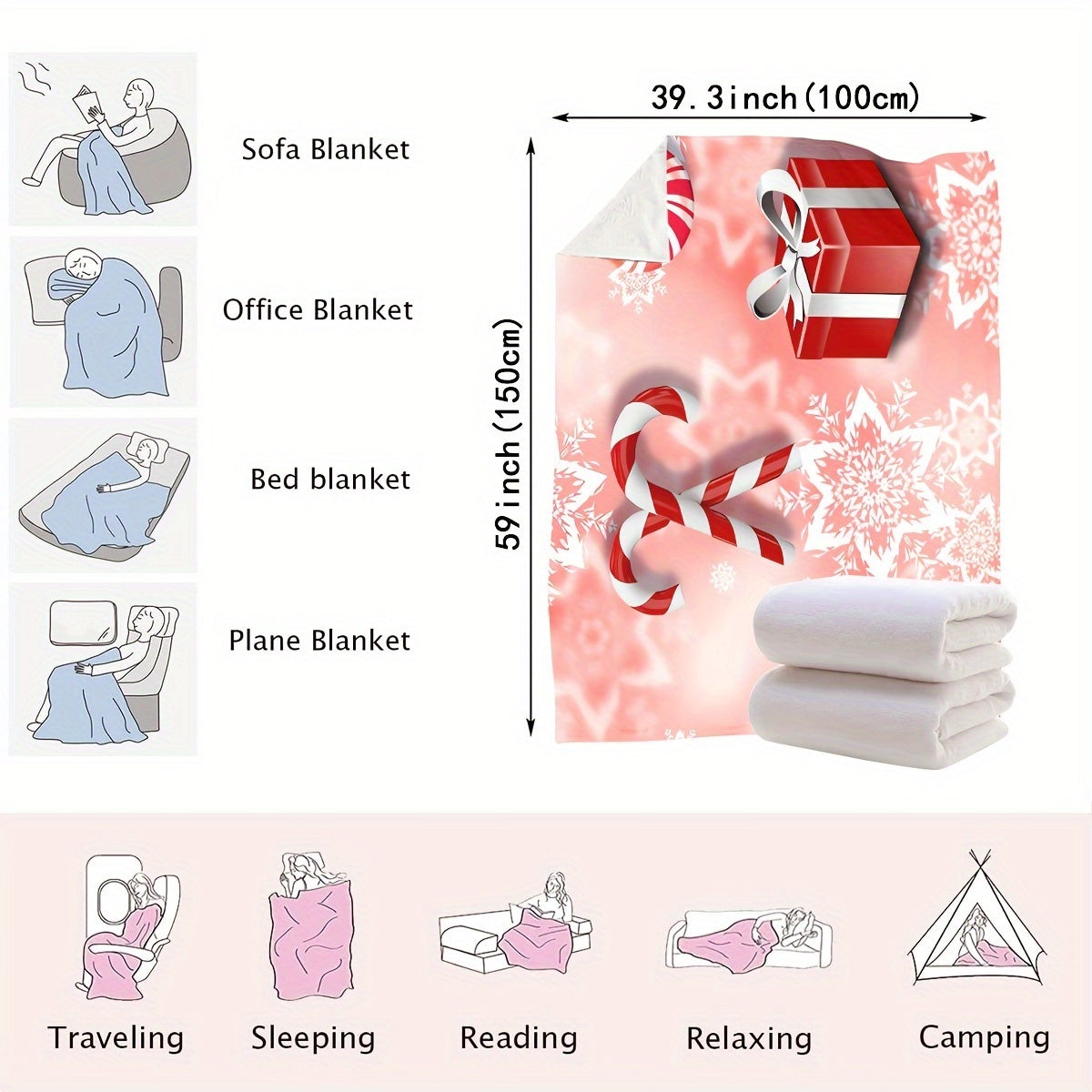 Soft Plush Christmas Throw Blanket for Sofa Bed Couch Living Room Office Camping 200-250g