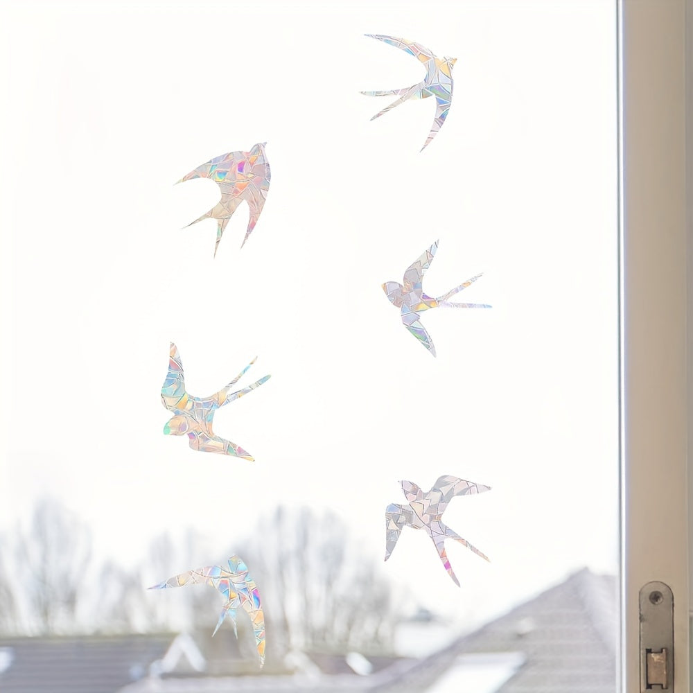 Set of 6 Rainbow Glass Sun Catchers with Swallow Design for Window Decor