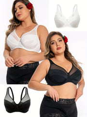 Plus Size Elegant Bras for Women Full Coverage Underwire Non Padded Contrast Mesh