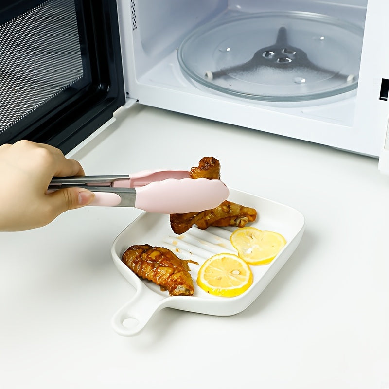 Xavfsiz pishirish va BBQ uchun ergonomik silikon boshli stainless steel oziq-ovqat tongs.