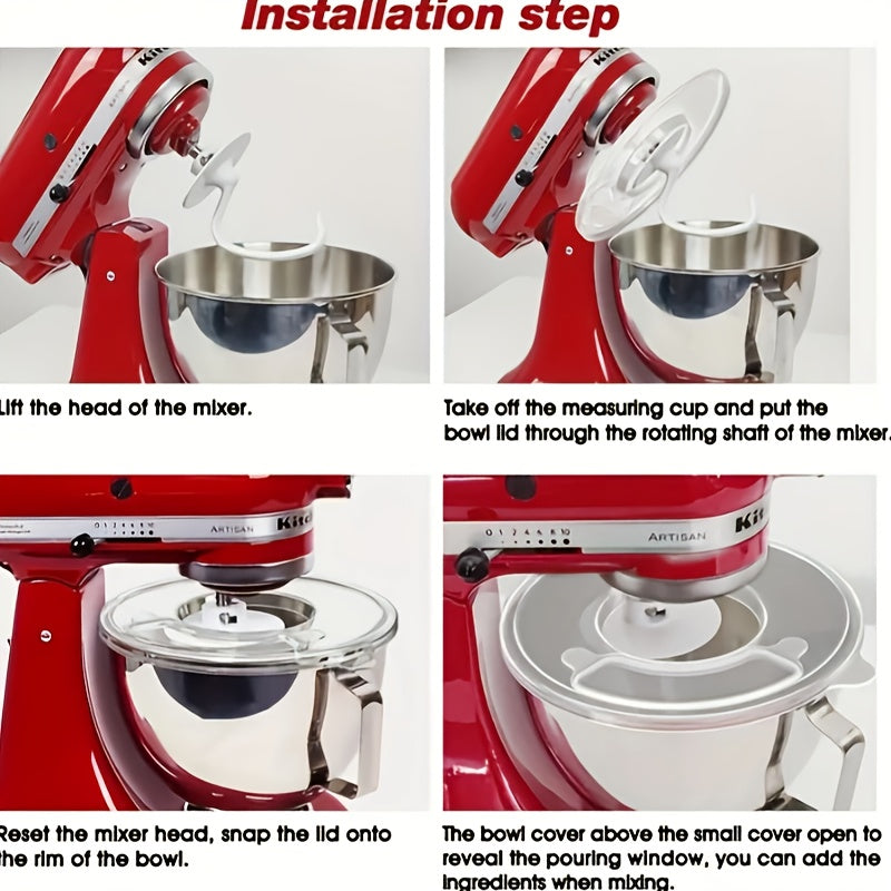 Kuchka aralashtirgichining idishi qopqog'i 4.5-5 kvartlik, burilish boshli, quyilish oldini oluvchi, splash guard, sirpanmaydigan, oziq-ovqat uchun xavfsiz plastmassa