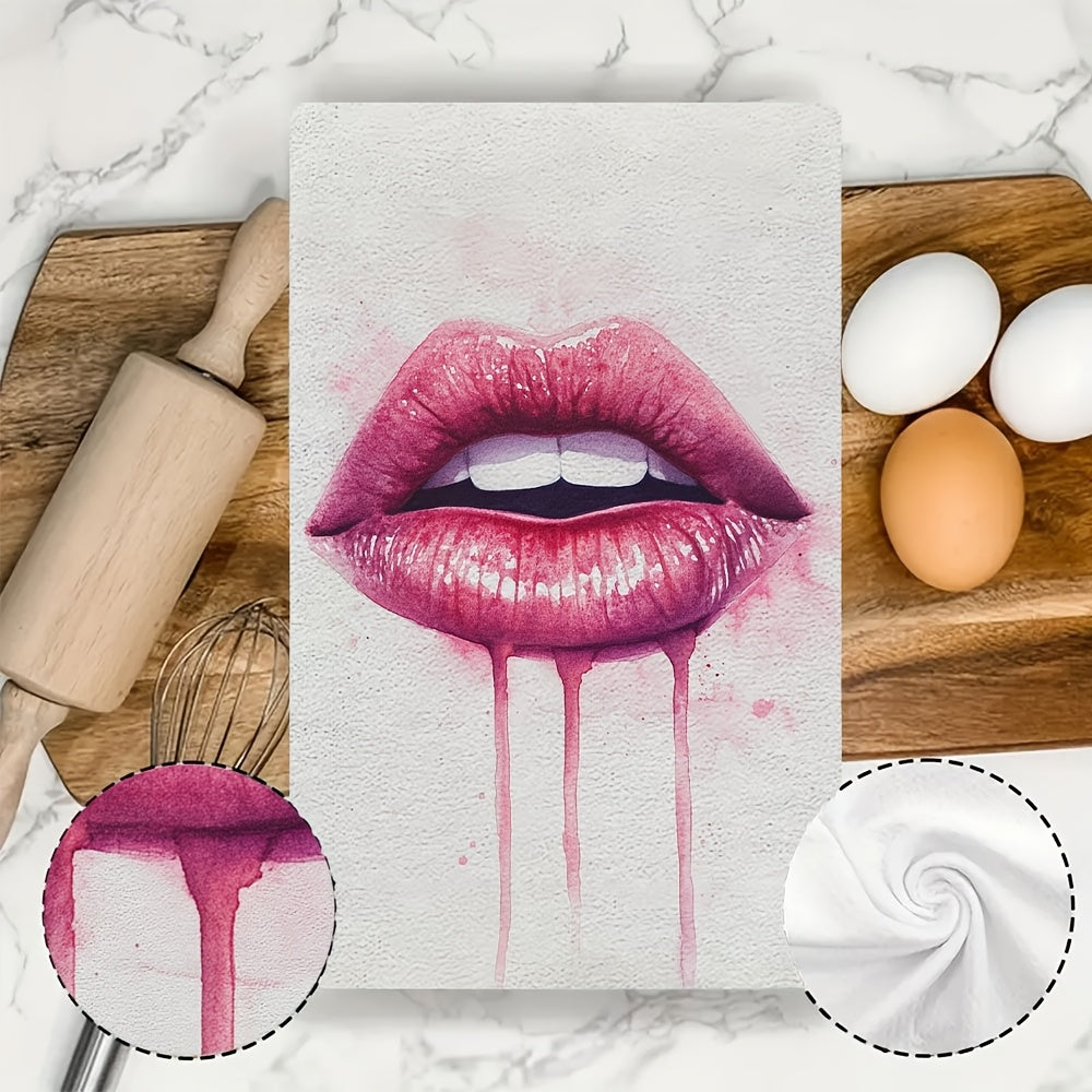 Valentine's Lips Kitchen Towels 2 Pack, Soft, Absorbent, 16x24 Inches