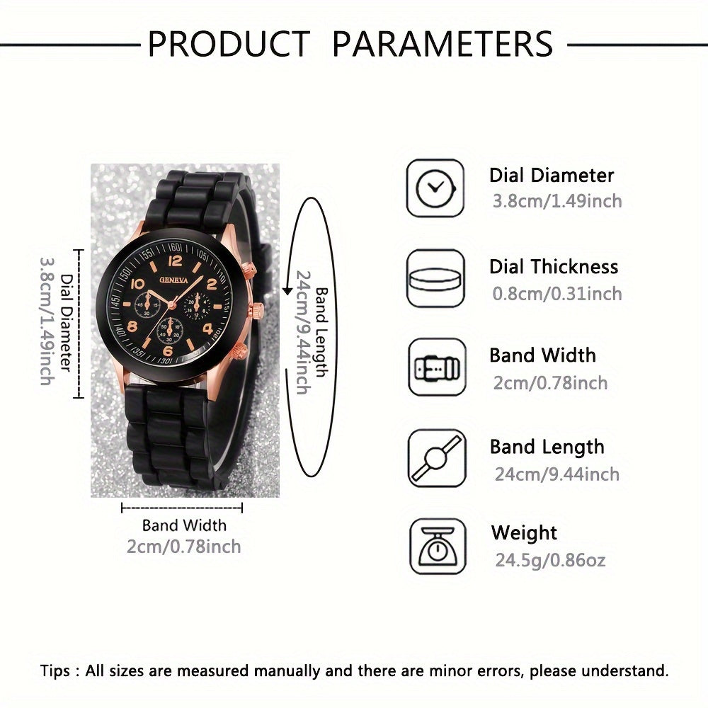 Set of 4 Couples Watches and Bracelets Silicone Bands Quartz Movement Zinc Alloy Cases Gift for Valentine's Day