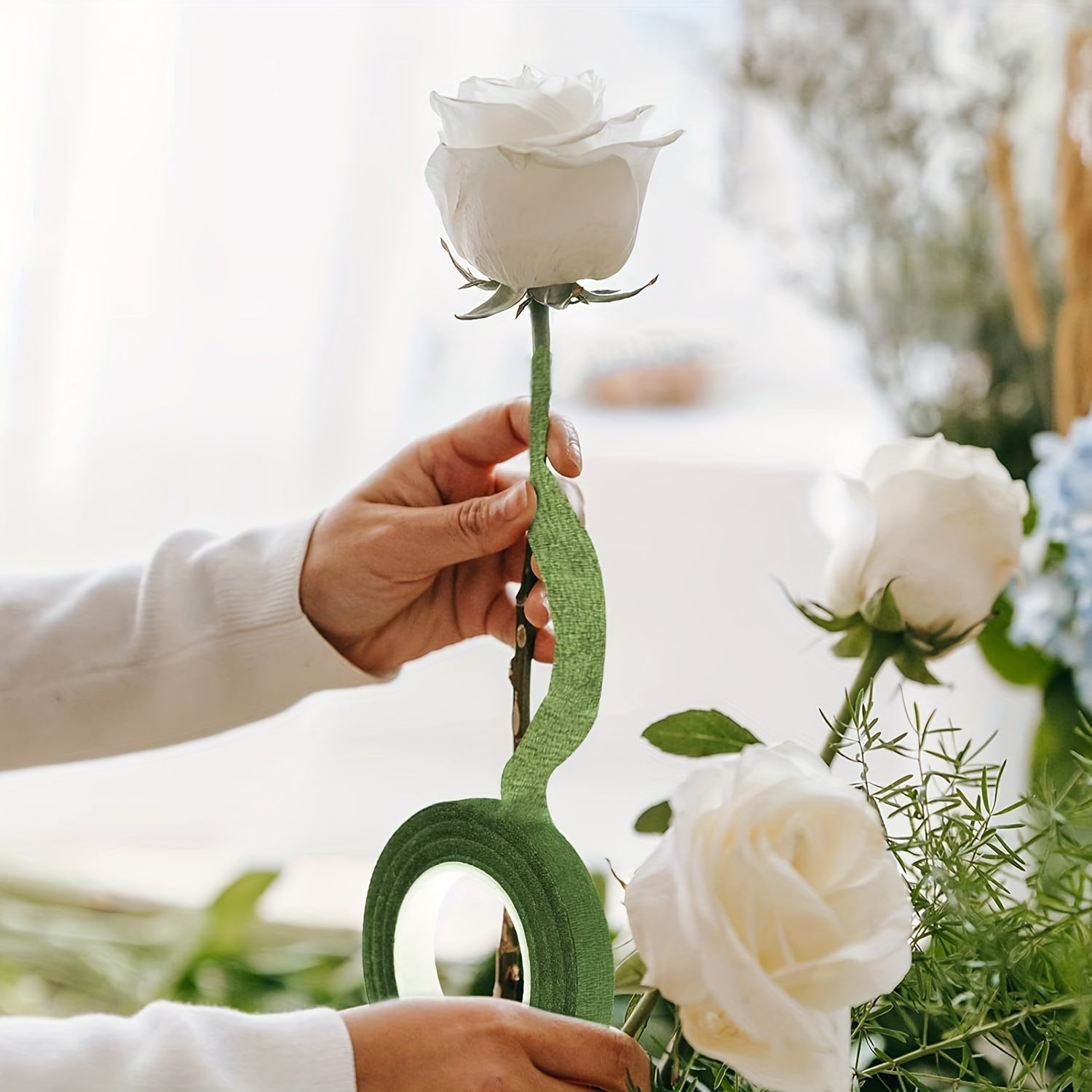 5 rollos de cinta de embalaje floral verde oliva para envolver ramos de boda
