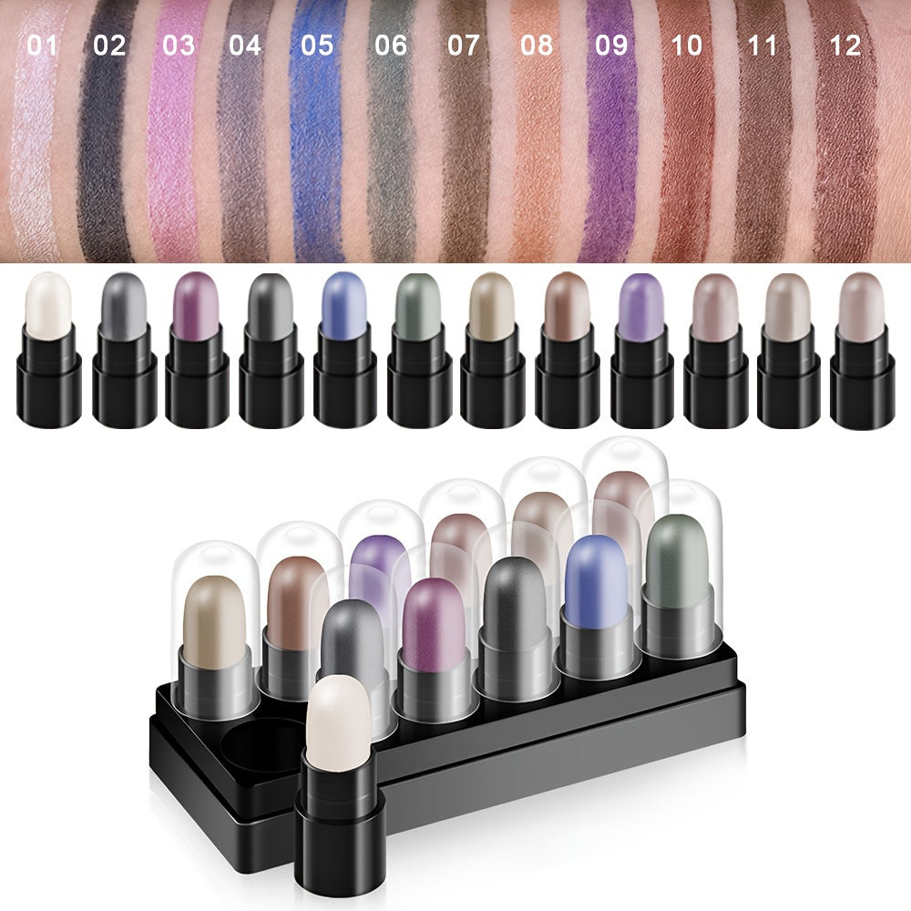 Women Long-Lasting 12-Color Eyeshadow Pen Set Bright Glitter Highlight Sticks