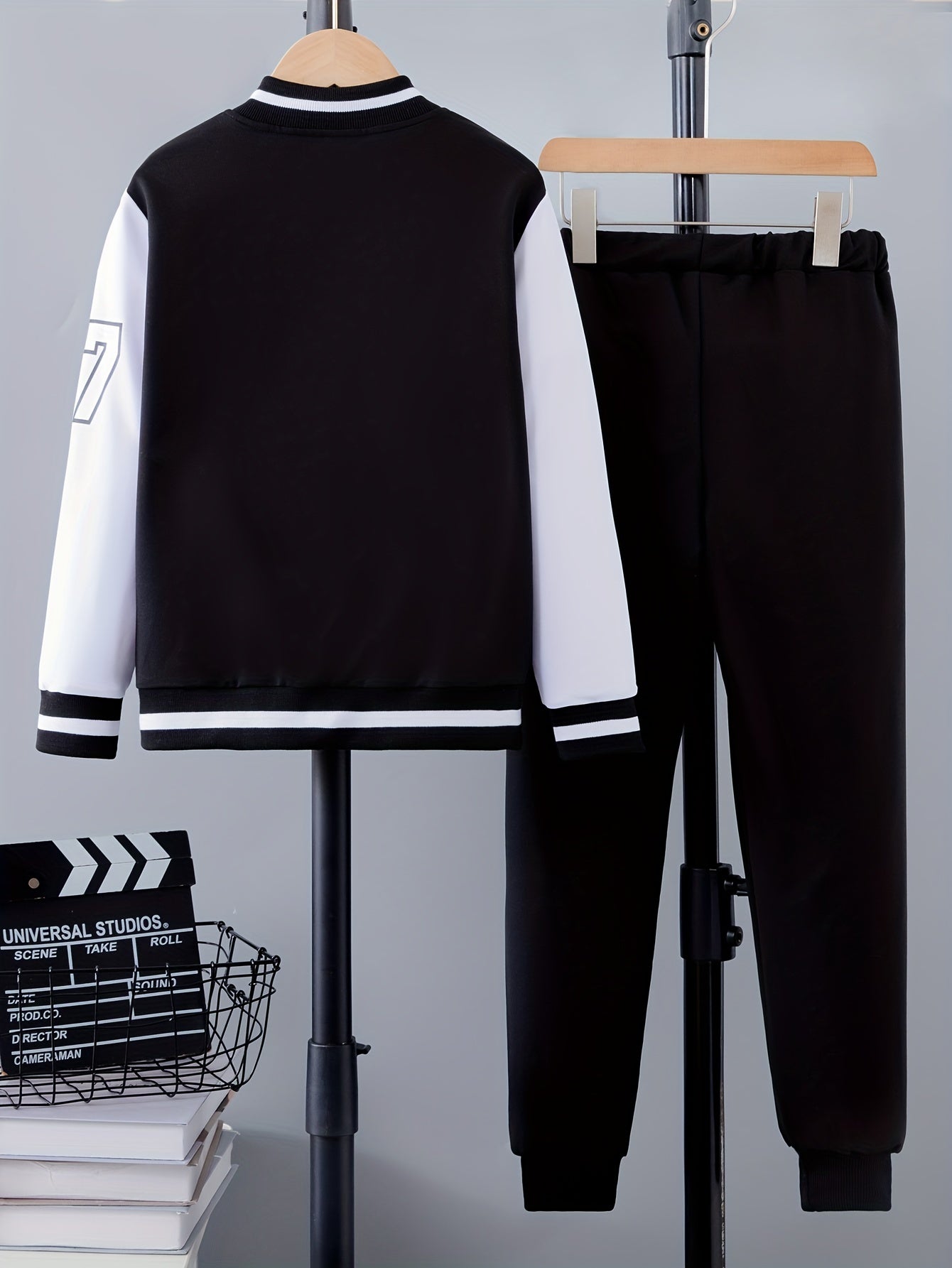 Kids Boys Letter Print Varsity Jacket and Pants Set Fall Winter Casual Clothing
