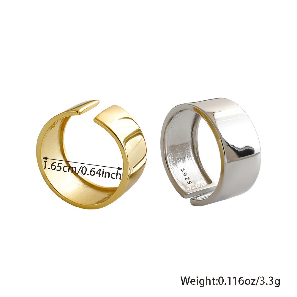 Women’s Sterling Silver Adjustable Open Band Ring Wide Face Smooth Finish for Parties and Gifts