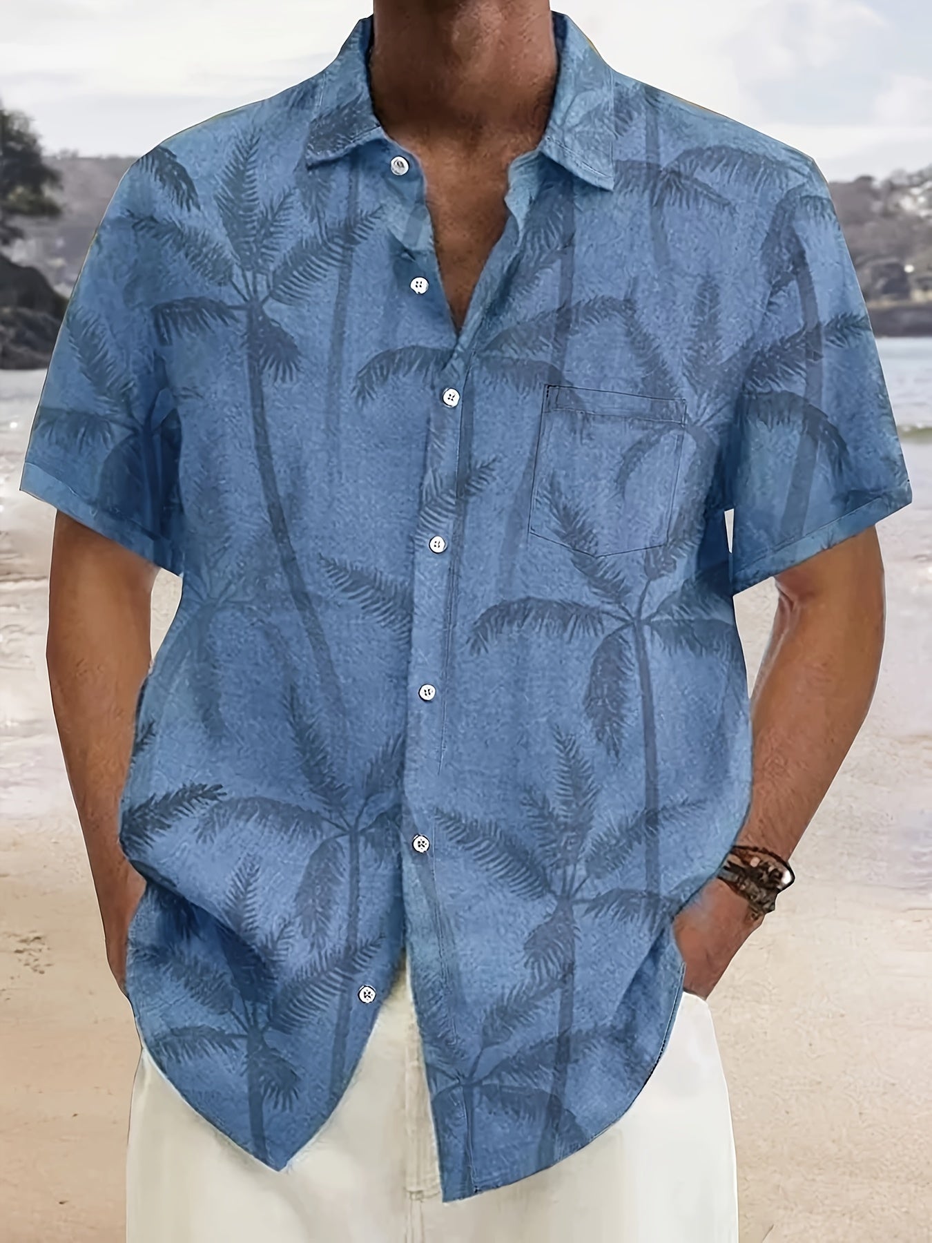 Мужская рубашка большого размера с гавайским принтом кокосовых деревьев, пляжный отпуск, повседневная рубашка