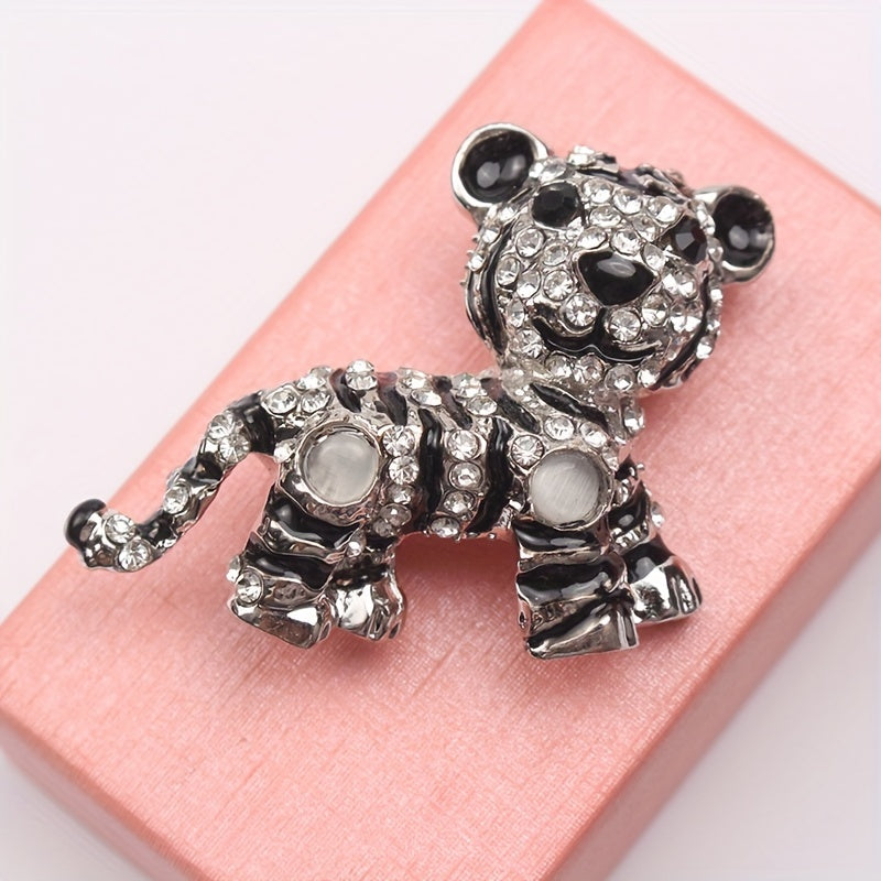Vintage Tiger Brooch Pin Rhinestone Accent for Men's Suit Jacket Lapel