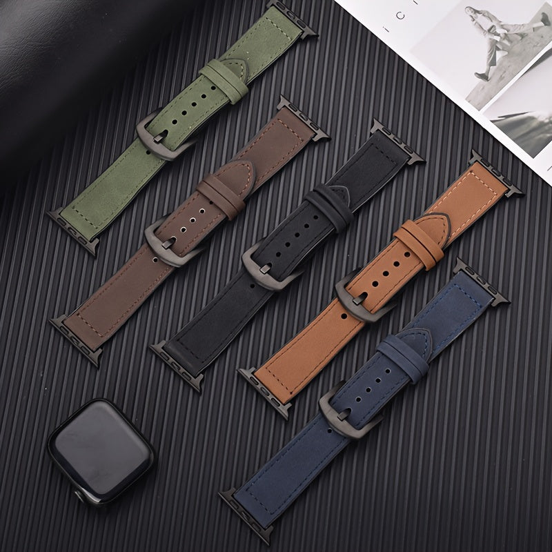 Synthetic Leather Watch Band for Apple Watch Series Ultra SE 5 4 3 Adjustable Hook Loop Clasp