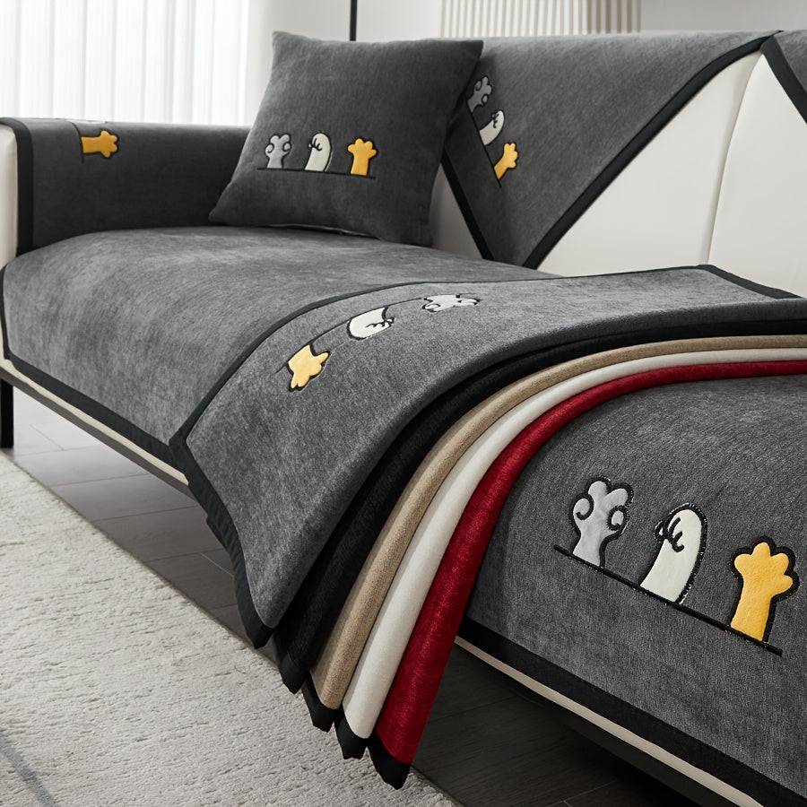 Эластичный чехол для сидений с вышивкой в виде кошачьих лап, комплект чехлов для дивана на все сезоны, пылезащитный защитник мебели для домашних животных, подходит для балкона, гостиной и домашнего декора. Чехол только для подушки.