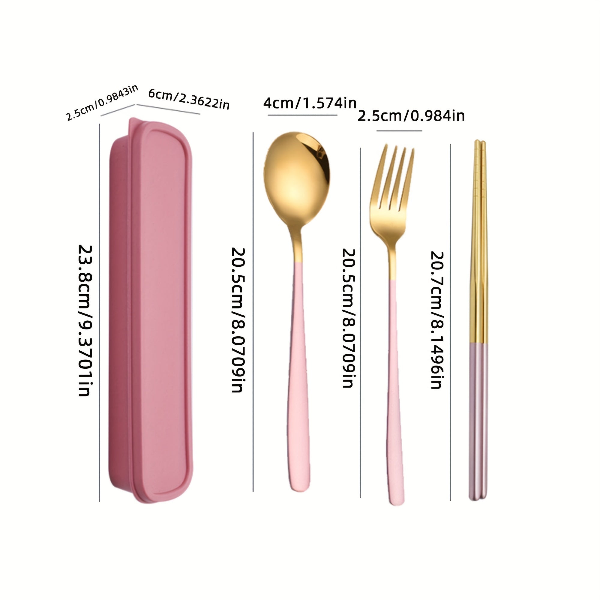 Set of 4 Stainless Steel Portable Cutlery with Reusable Box Fork Spoon Chopsticks for Camping Outdoor Dining