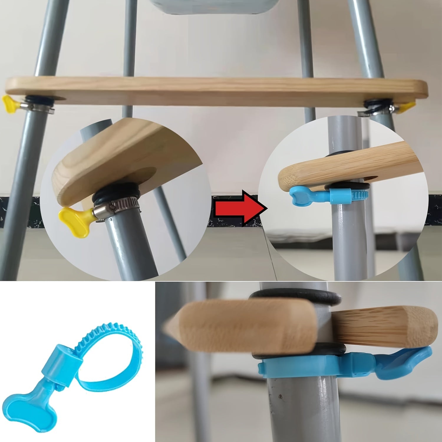 Bamboo High Chair Footrest Adjustable Non-Slip Yellow Natural Wood Accessory