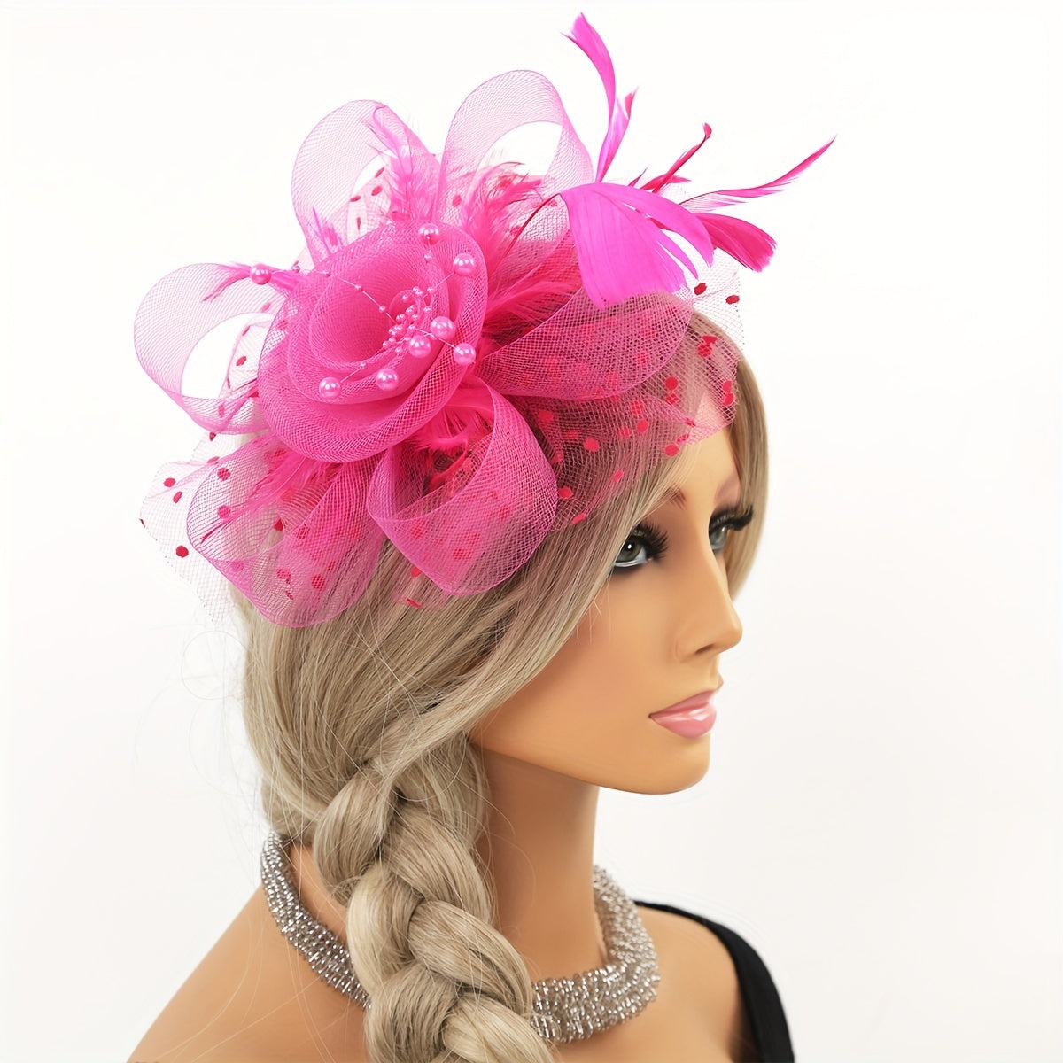 Flower Shaped Mesh Headband with Faux Feathers for Parties Proms Weddings