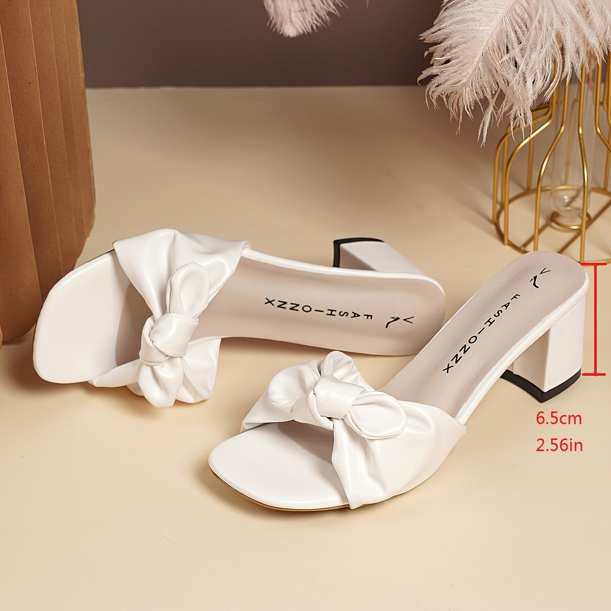 Women's Summer Slip-On Sandals with Chunky Heel and Bowknot