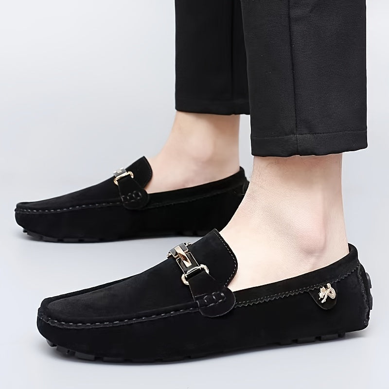 Men's Metallic Moccasin Loafers Non-Slip Slip-On Shoes for Spring and Summer