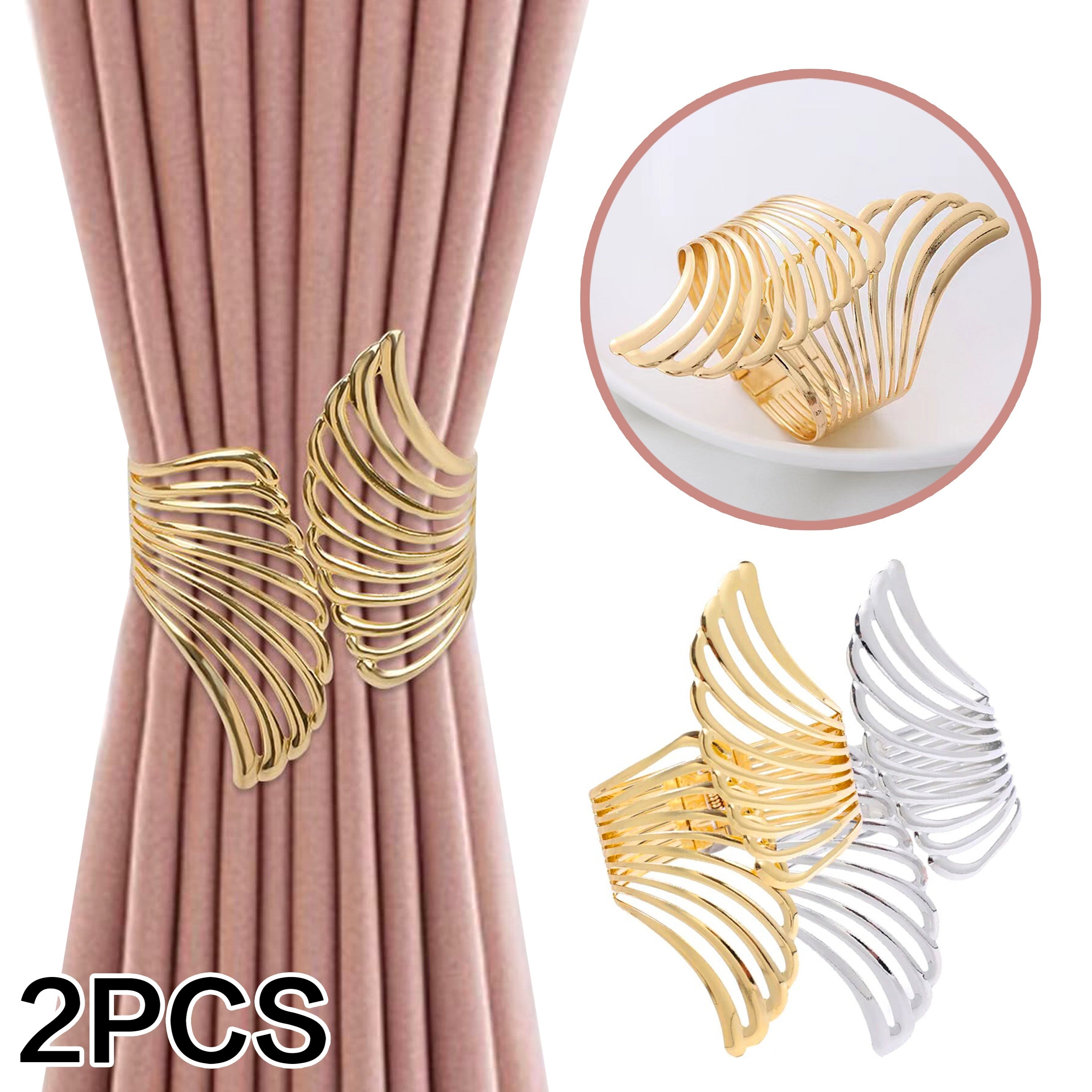 Golden Metal Angel Wing Curtain Clips Spring-Open Tiebacks for Living Room Bedroom