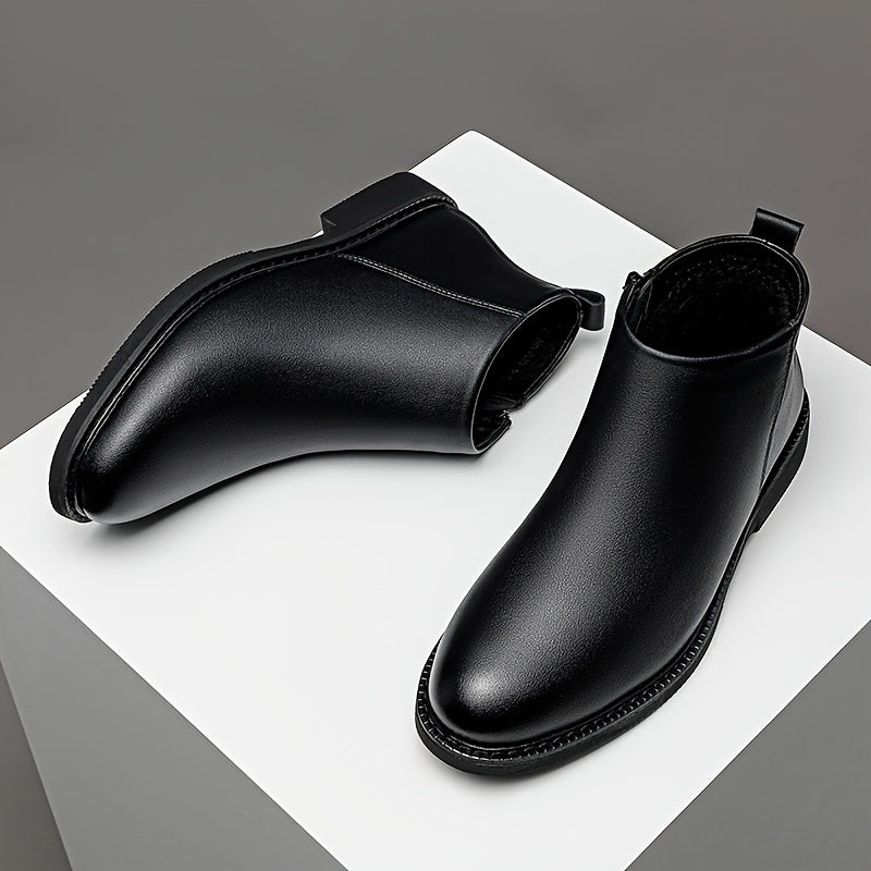 Мужские полусапоги на среднем каблуке из искусственной кожи однотонные круглым носком на резиновой подошве повседневные деловые туфли