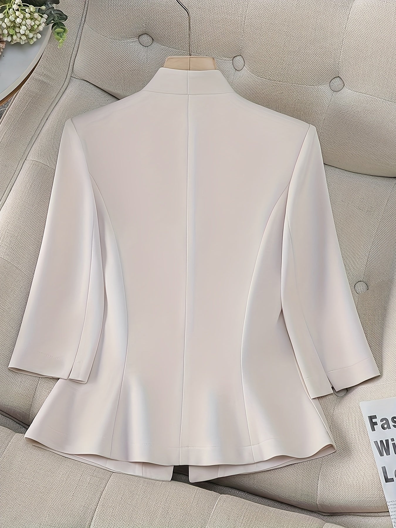 Women's Pink Satin Blazer Lightweight Three-Quarter Sleeve Office Casual