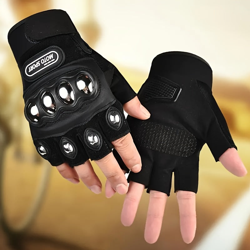 Men Black Steel Motorcycle Gloves Outdoor Power Sports Protective Gear