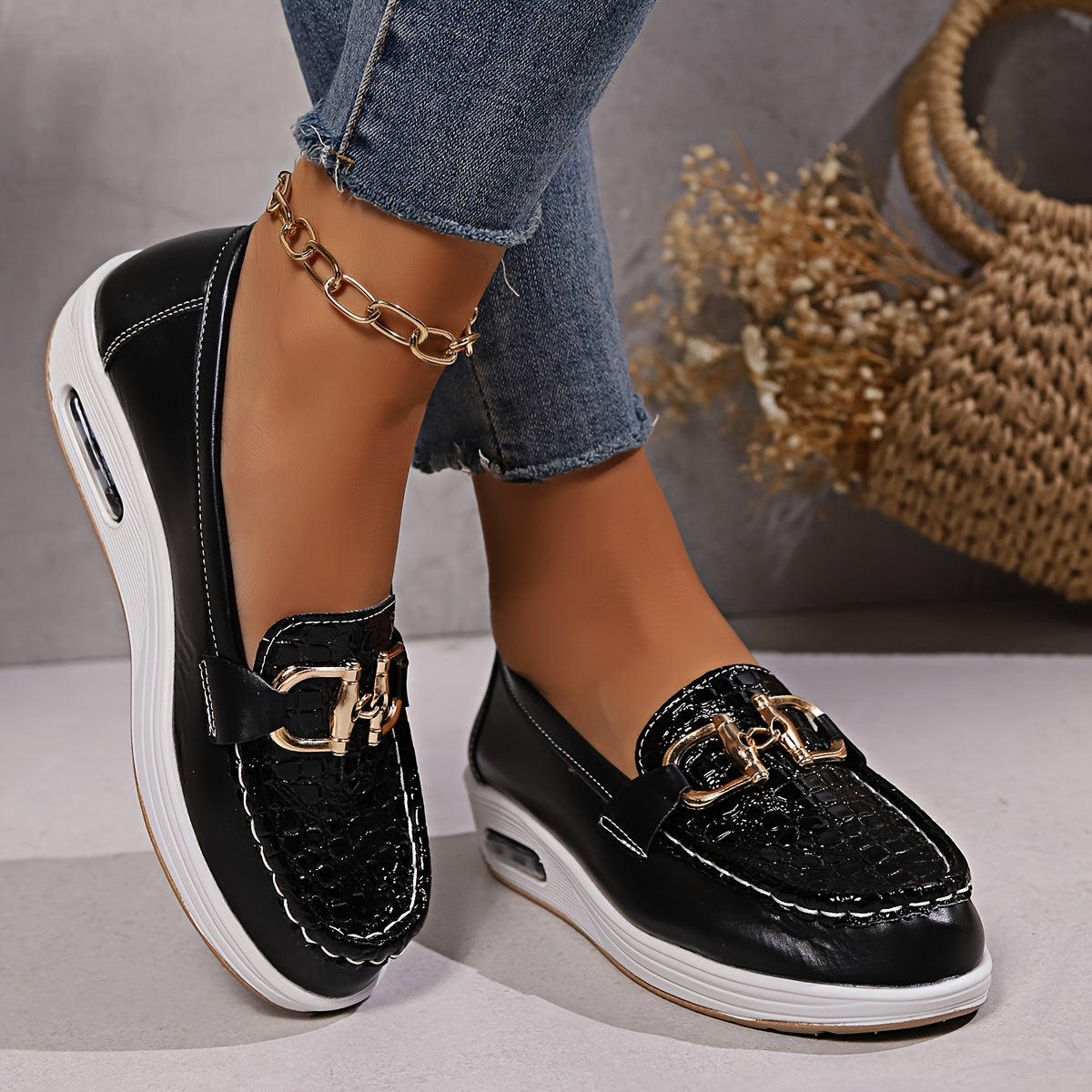 Women Glitter Loafers Leather Casual Sneakers Metallic Silver Gold Black