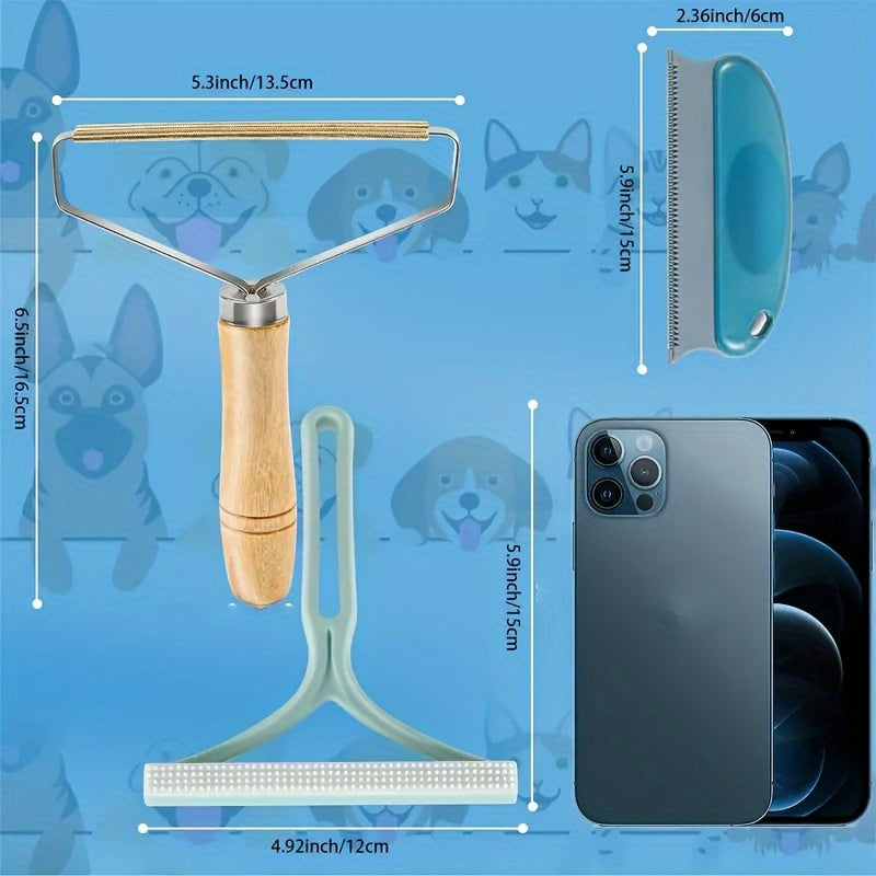 3-Piece Reusable Pet Hair Remover Set for Cats and Dogs