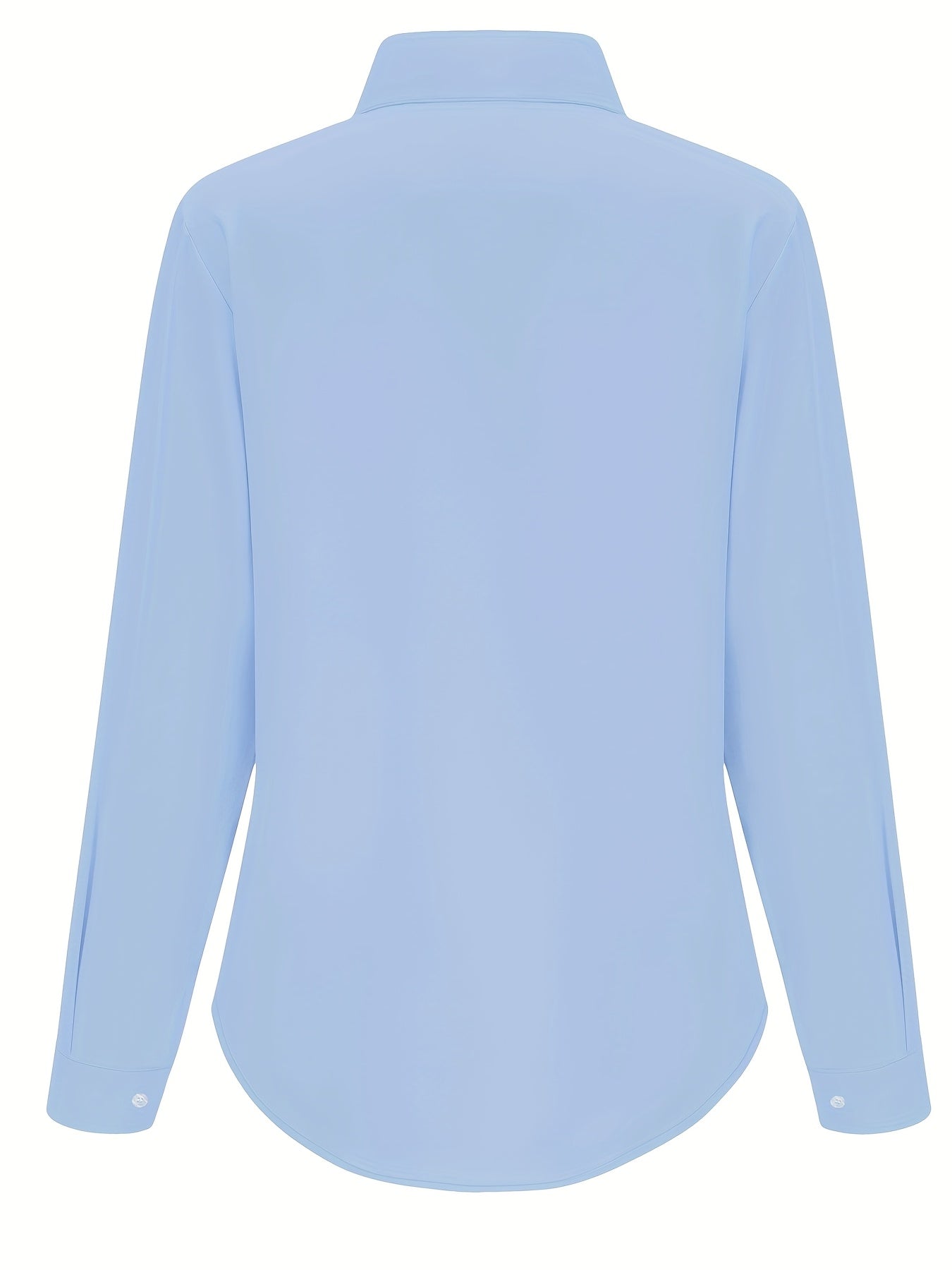 Plus o'lcham ayollar uchun yengil ko'k rangli kundalik uzun qollik ko'ylak, oldida tugma bilan