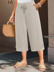Plus Size Women's Wide Leg Pants with Pleated Stripe and Side Slit