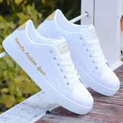 Men's White Skate Sneakers with Letter Embroidery, Casual Low-Top Shoes