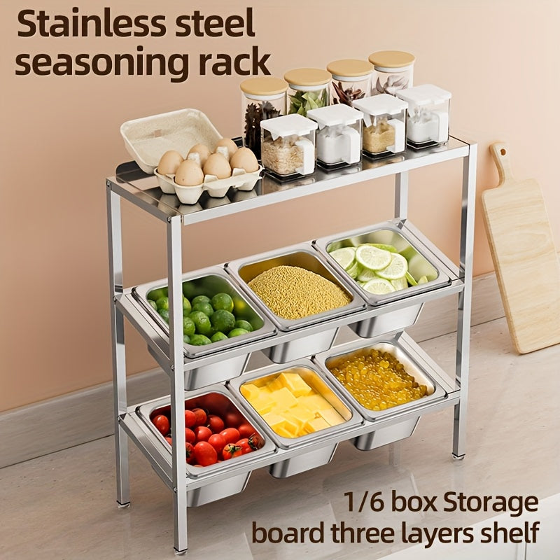 Stainless Steel 3-Tier Kitchen Organizer with Lids for Spices Fruits Storage