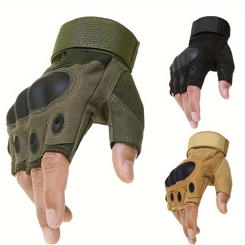 Half-Finger Gloves Breathable Nylon with Carbon Knuckle and Hook-and-Loop Closure