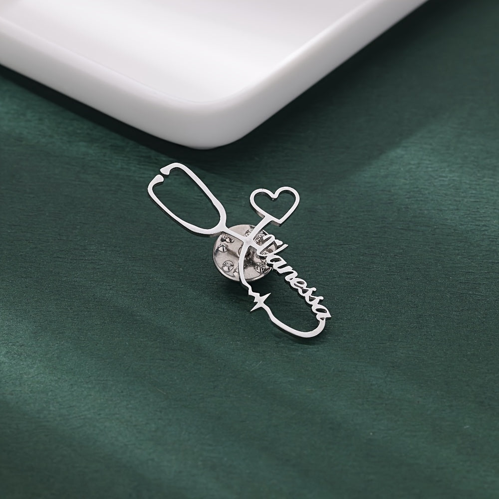Stainless Steel Stethoscope Brooch with Pet and Heart Wings for Men Women Gift