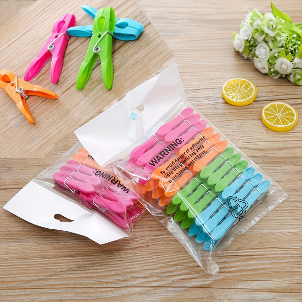 Set of 24 Elastic Windproof Plastic Clothespins in Bright Colors for Laundry and Travel