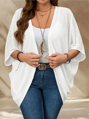 Женский кардиган большого размера белого цвета с рукавами летучая мышь и открытой передней частью, легкий из полиэстеровой смеси